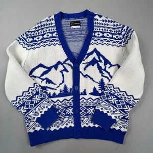 Original Use Cardigan Sweater Womens Medium Blue White Mountain Fair Isle‎ Knit